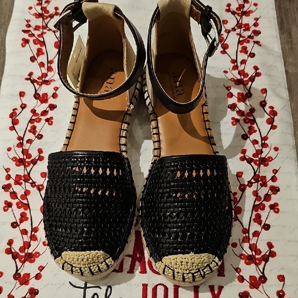 a.n.a Black and Tan Wedges Sandals
